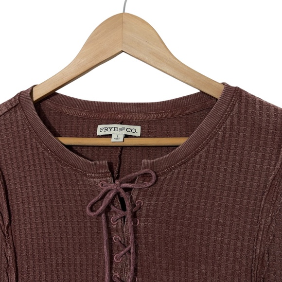 NWT Frye & Co Womens Textured Thermal Top Size L Autumn Casual Tie Front - Picture 3 of 4